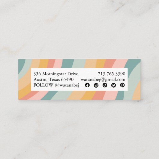 Zachte Pastel Regenboog Handgemaakte Stripes Socia Mini Visitekaartje (Achterkant)