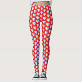 Zachte Pastel Regenboog Harten in Vuur Rood Leggings