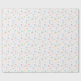 Zachte Pastel Regenboog Harten & Sterren Naadloos Cadeaupapier