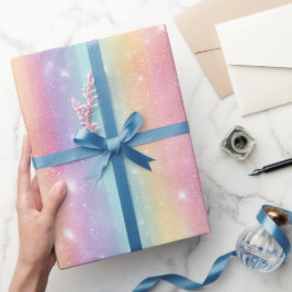 Zachte Pastel Regenboog Holografisch Glitter Patro Cadeaupapier