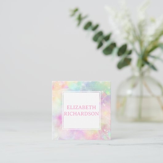 Zachte Pastel Regenboog Opal Crystal Kleurrijke QR Vierkante Visitekaartje (Staand voorkant)