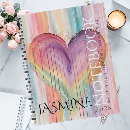 Zachte Pastel Regenboog Whimsical Watercolor Hart  Notitieboek