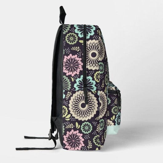 Zachte pastel roze blauwgroen bloem  Bloemnaam Bedrukte Rugzak (Links)