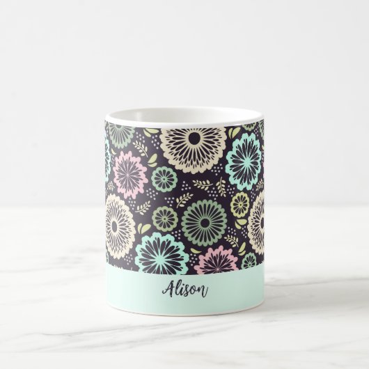 Zachte pastel roze blauwgroen bloem Bloemnaam Koffiemok (Center)