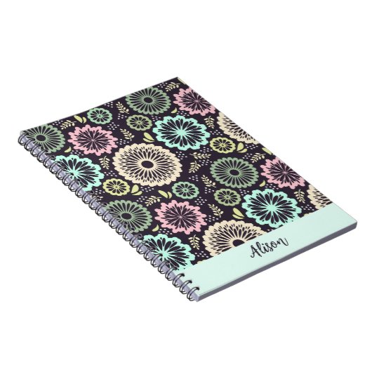 Zachte pastel roze blauwgroen bloem Bloemnaam Notitieboek (Rechterzijde)