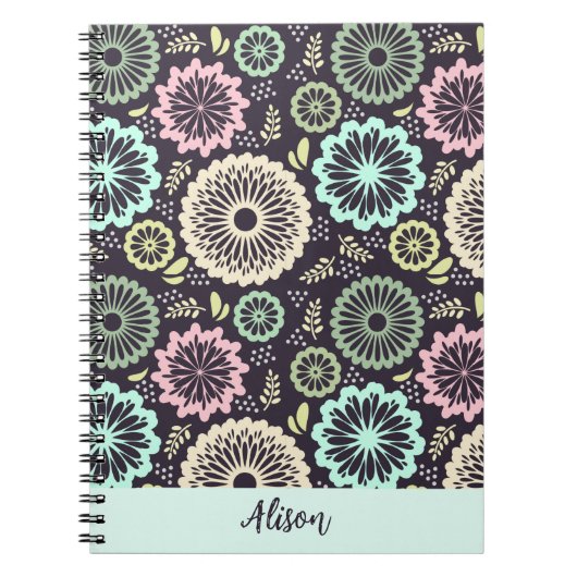 Zachte pastel roze blauwgroen bloem Bloemnaam Notitieboek (Voorkant)