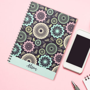 Zachte pastel roze blauwgroen bloem  Bloemnaam Notitieboek