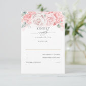 Zachte pastel roze bloemen bruiloft RSVP (Staand voorkant)
