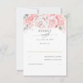 Zachte pastel roze bloemen bruiloft RSVP Kaartje