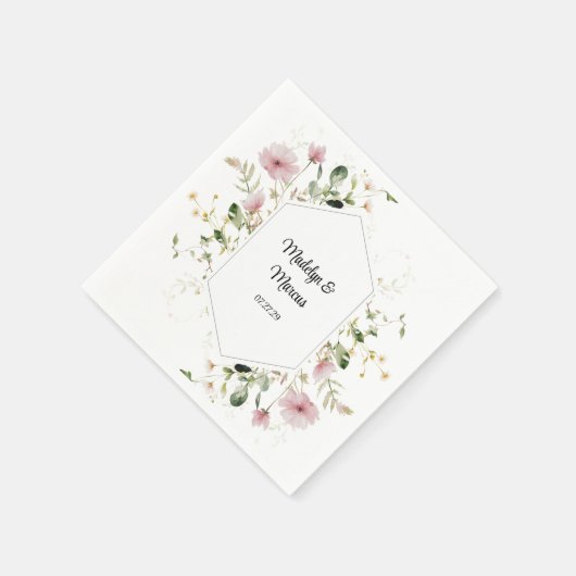 Zachte pastel roze bloemen bruiloft servetten (Hoek)