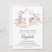 Zachte pastel roze bloemen Christelijke kruisdoop Kaart (Voorkant)