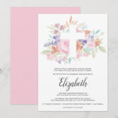 Zachte pastel roze bloemen Christelijke kruisdoop Kaart (Voorkant / Achterkant)