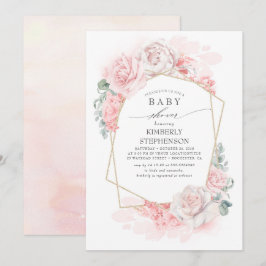 Zachte pastel roze bloemetjes Elegant Baby shower Kaart