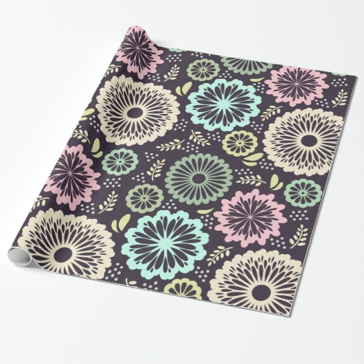 Zachte pastel roze en blauwgroen bloem BotanicaL Cadeaupapier (Uitgerold)