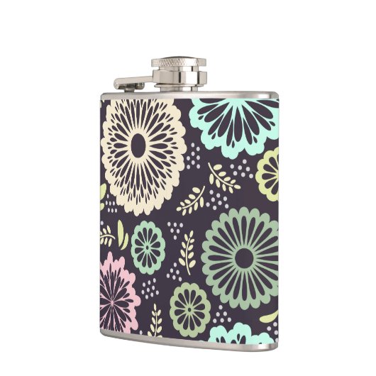 Zachte pastel roze en blauwgroen bloem  BotanicaL Heupfles (Links)