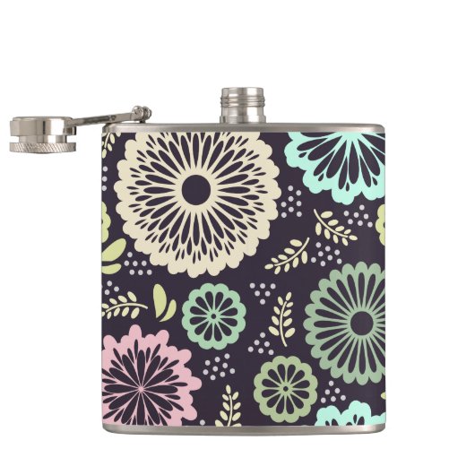 Zachte pastel roze en blauwgroen bloem  BotanicaL Heupfles (Geopend)