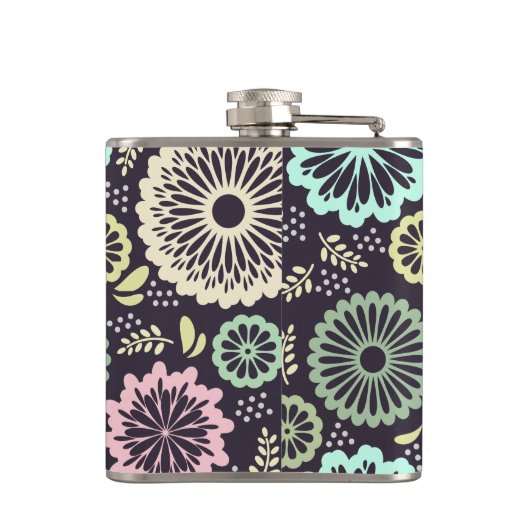 Zachte pastel roze en blauwgroen bloem  BotanicaL Heupfles (Achterkant)