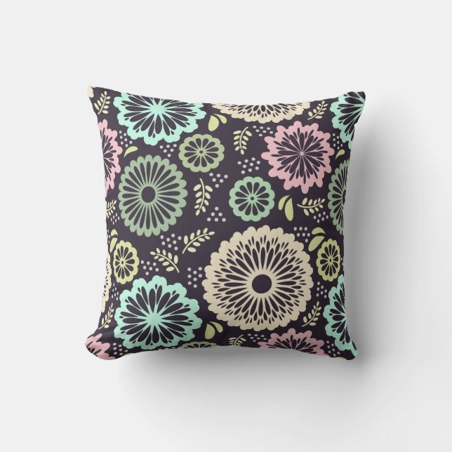 Zachte pastel roze en blauwgroen bloem  BotanicaL Kussen (Voorkant)