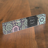 Zachte pastel roze en blauwgroen bloem BotanicaL Naambordje (Zijkant)