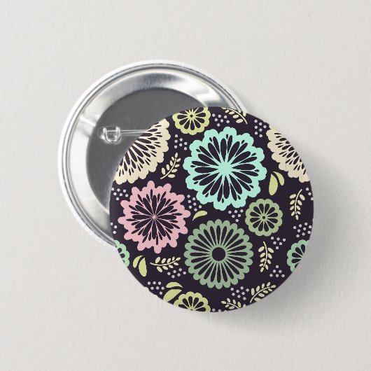 Zachte pastel roze en blauwgroen bloem  BotanicaL Ronde Button 5,7 Cm (Voorkant /achterkant)