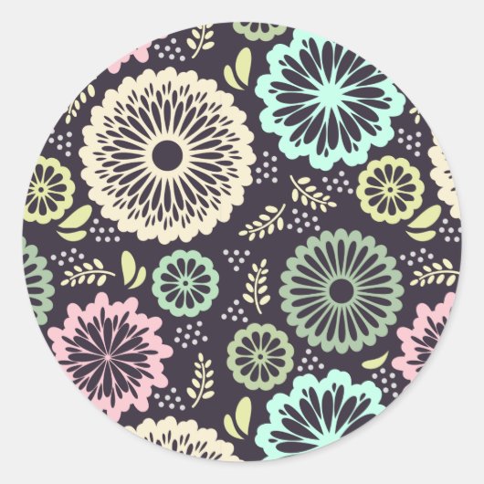 Zachte pastel roze en blauwgroen bloem  BotanicaL Ronde Sticker (Voorkant)