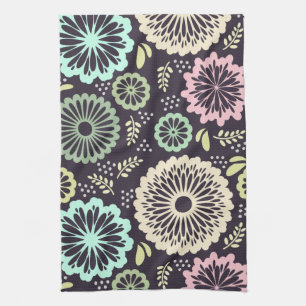 Zachte pastel roze en blauwgroen bloem BotanicaL Theedoek