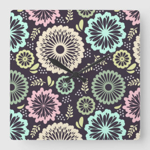 Zachte pastel roze en blauwgroen bloem  BotanicaL Vierkante Klok