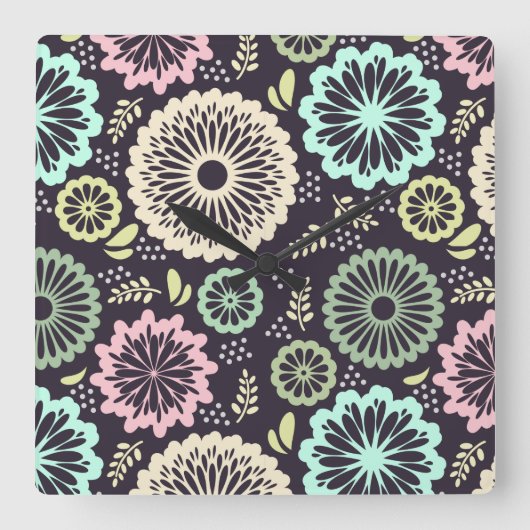 Zachte pastel roze en blauwgroen bloem  BotanicaL Vierkante Klok (Voorkant)