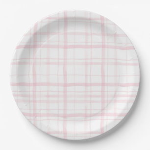 Zachte Pastel Roze Gingham Feestje Papieren Bordje