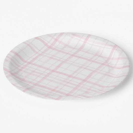 Zachte pastel roze Gingham Party Papieren Bordje (Gekanteld)