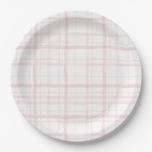 Zachte pastel roze Gingham Party Papieren Bordje (Voorkant)