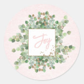 Zachte Pastel Roze Goud Eucalyptus Vreugde Vakanti Ronde Sticker (Voorkant)