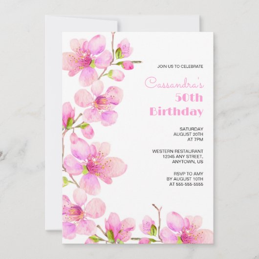 Zachte Pastel Roze Kersenbloesem Sakura Verjaardag Kaart (Voorkant)