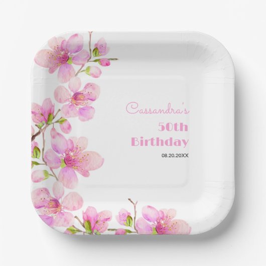 Zachte Pastel Roze Kersenbloesem Sakura Verjaardag Papieren Bordje (Voorkant)
