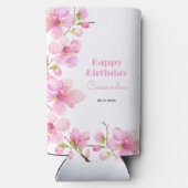 Zachte Pastel Roze Kersenbloesem Sakura Verjaardag Seltzer Blikjeskoeler (Achterkant)