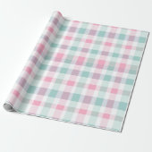 Zachte Pastel Roze Mint Gingham Witte Plaid Patroo Cadeaupapier (Uitgerold)