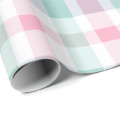 Zachte Pastel Roze Mint Gingham Witte Plaid Patroo Cadeaupapier (Rol Hoek)