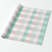 Zachte Pastel Roze Mint Gingham Witte Plaid Patroo Cadeaupapier (Uitgerold)
