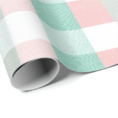 Zachte Pastel Roze Mint Gingham Witte Plaid Patroo Cadeaupapier (Rol Hoek)