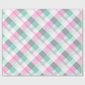 Zachte Pastel Roze Mint Gingham Witte Plaid Patroo Cadeaupapier (Vlak)