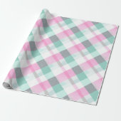 Zachte Pastel Roze Mint Gingham Witte Plaid Patroo Cadeaupapier (Uitgerold)