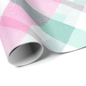 Zachte Pastel Roze Mint Gingham Witte Plaid Patroo Cadeaupapier (Rol Hoek)
