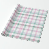 Zachte Pastel Roze Mint Gingham Witte Plaid Patroo Cadeaupapier (Uitgerold)