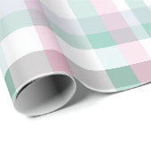 Zachte Pastel Roze Mint Gingham Witte Plaid Patroo Cadeaupapier (Rol Hoek)
