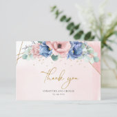 Zachte pastel roze stoffige blauw gouden lijst bru bedankkaart (Staand voorkant)