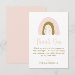 Zachte pastel roze Waterverf regenboog Baby shower Bedankkaart