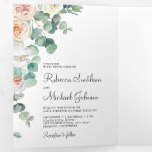 Zachte Pastel Rozen Eucalyptus Foto Collage Bruilo Drieluik Uitnodiging (Binnenzijde eerst)