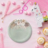 Zachte Pastel Saliegroen Pampas Gras en Bloemen Papieren Bordje (Feest)