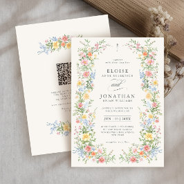 Zachte Pastel Sierlijke Lente Bloem QR Code Trouwe Kaart