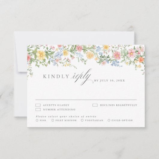 Zachte Pastel Sierlijke Lente Tuin Bloemige Bruilo RSVP Kaartje (Voorkant)